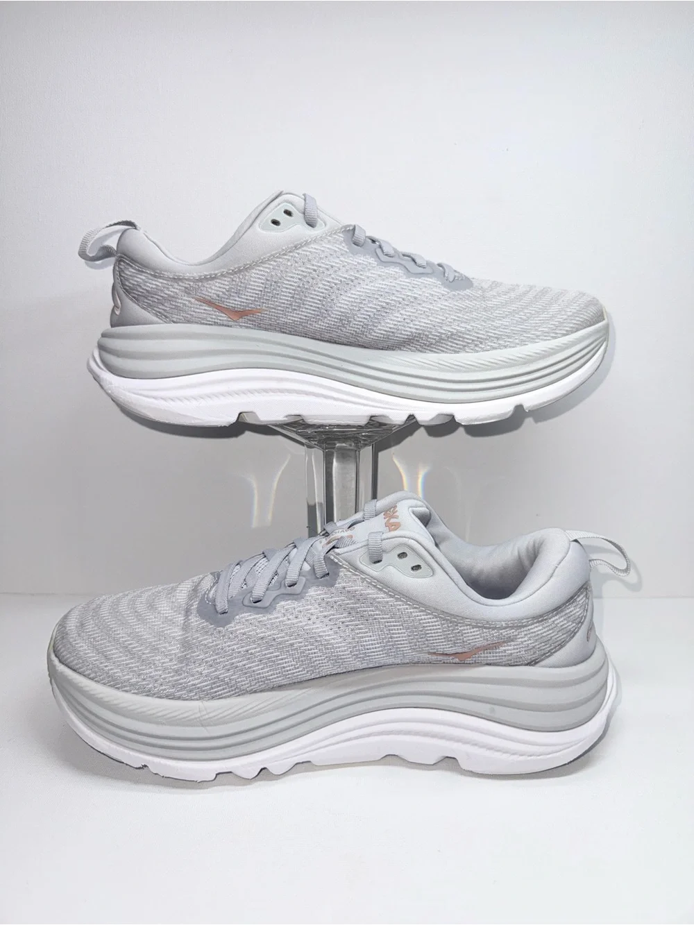HOKA GAVIOTA 5 Women’s Light Gray Sneakers with Coral Logo